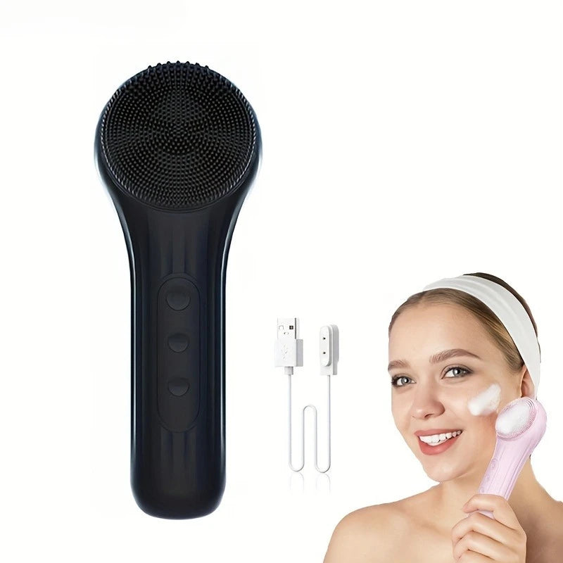 Rechargeable 2-in-1 Silicone Face Scrubber, Electric Facial Cleansing Brush, Facial Cleansing Heating Vibrating Massage Brush