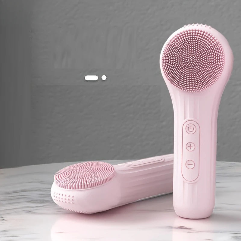 Rechargeable 2-in-1 Silicone Face Scrubber, Electric Facial Cleansing Brush, Facial Cleansing Heating Vibrating Massage Brush