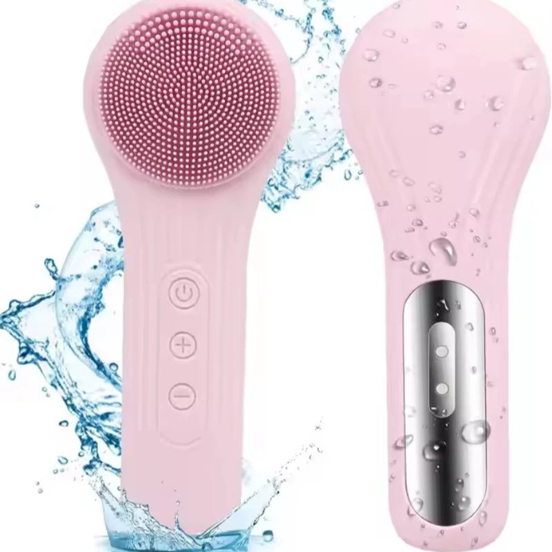 Rechargeable 2-in-1 Silicone Face Scrubber, Electric Facial Cleansing Brush, Facial Cleansing Heating Vibrating Massage Brush