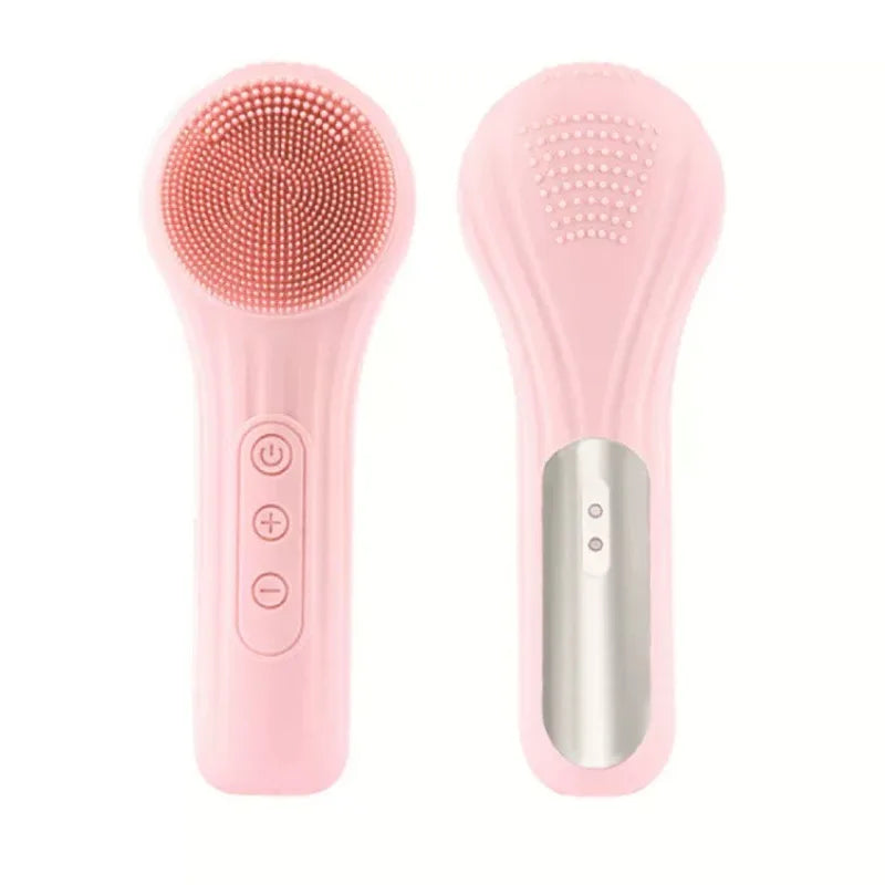 Rechargeable 2-in-1 Silicone Face Scrubber, Electric Facial Cleansing Brush, Facial Cleansing Heating Vibrating Massage Brush